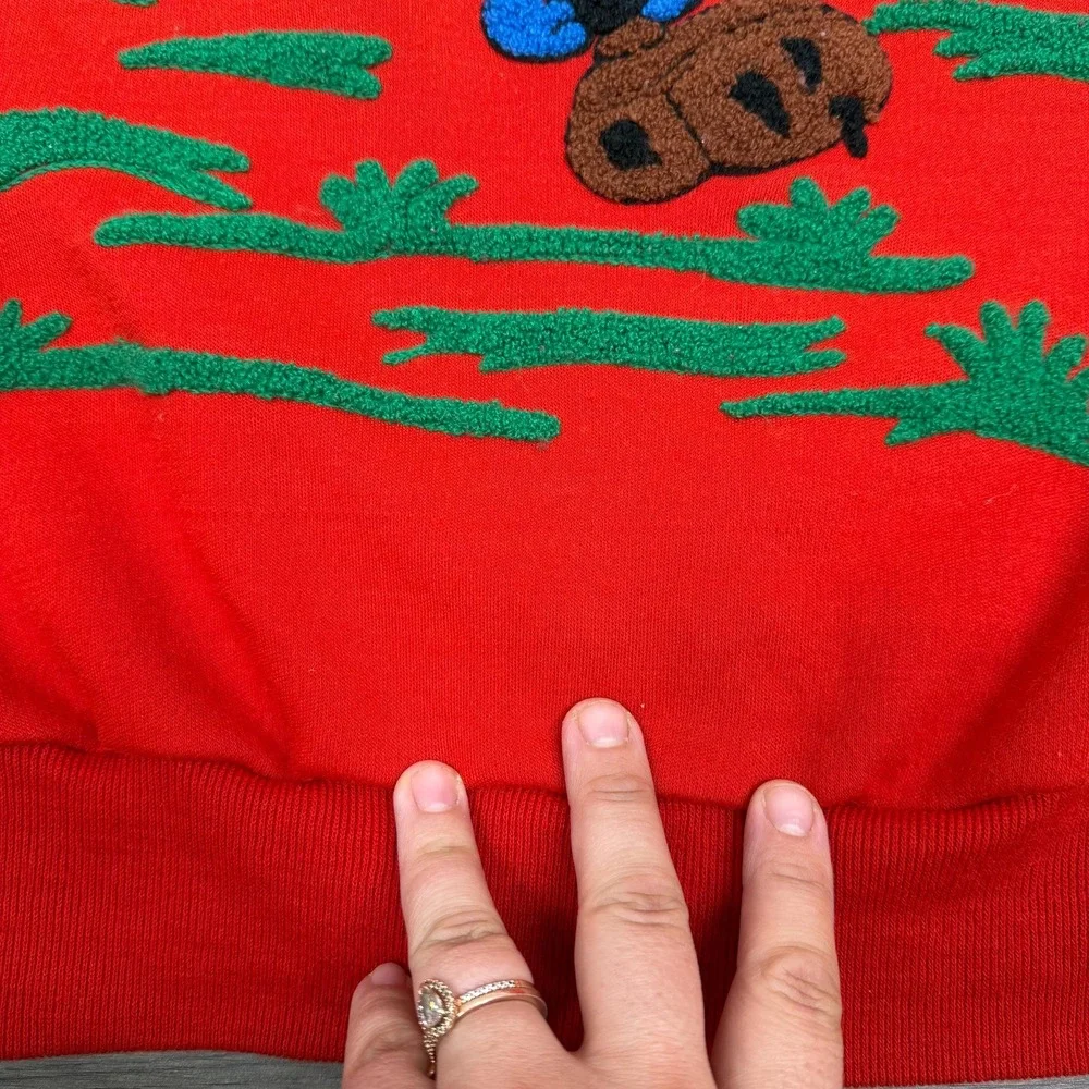 RARE 80s Sunday Comics Mickey‎ Mouse Football Crewneck L Made in Korea Red